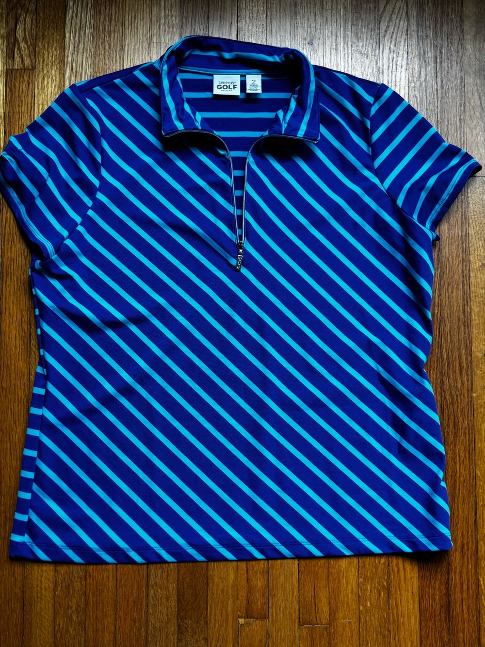 Women's Blue Diagonal-Stripe Quarter-Zip Golf Top